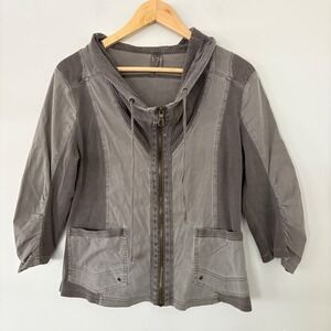 XCVL Gray Mesh Panel Zip Up Jacket Hoodie 3/4 Sleeve Utility Pockets